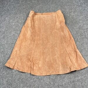 Vintage Brandon Thomas Midi Skirt 6 Peach Suede Leather Flare A Line Neutral